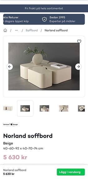 Venture Home soffbord modulärt beige