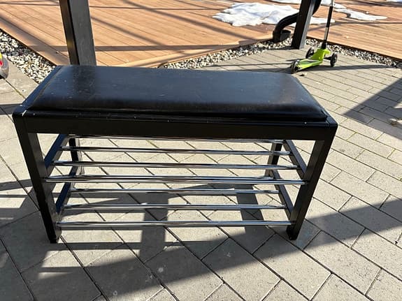 Bänk med sits och skohylla svart metall