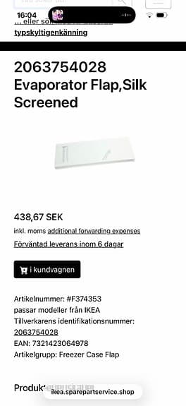 Reservdel till IKEA Lagan kylskåp vit