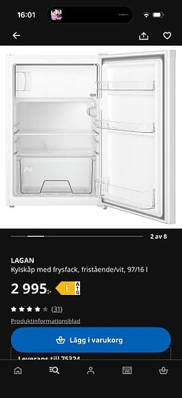 Reservdel till IKEA Lagan kylskåp vit