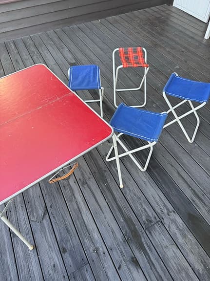 Retro campingbord med 4 pallar