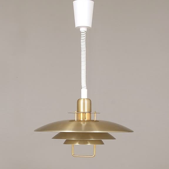 Nyskick, fin klassisk taklampa, Belid Primus II pendel, mässing hissbar