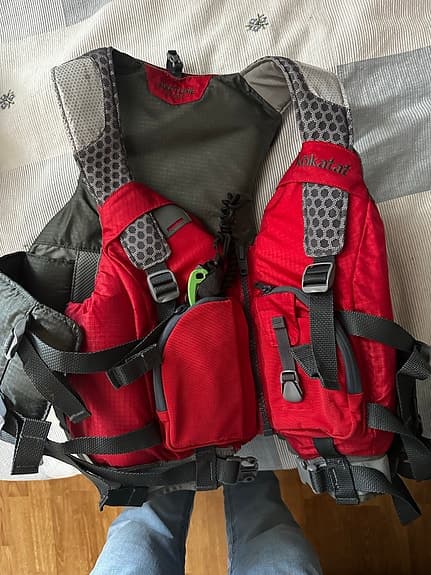 Kokatat Neptune flytväst XL/XXL röd/grå med kniv.