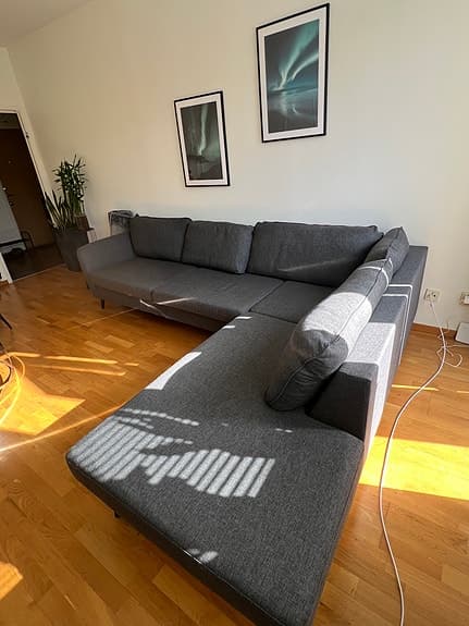 Mio hörnsoffa tyg mörkgrå