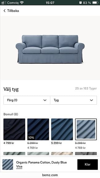 Bemz klädsel till Ektorp 3-sits soffa, helt ny!