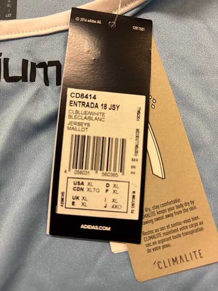 Adidas Entrada 18 fotbollströja herr XL ljusblå