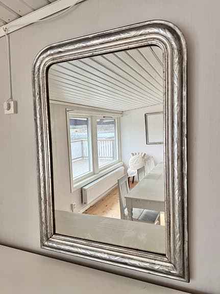Antik fransk kamin spegel i bladsilver