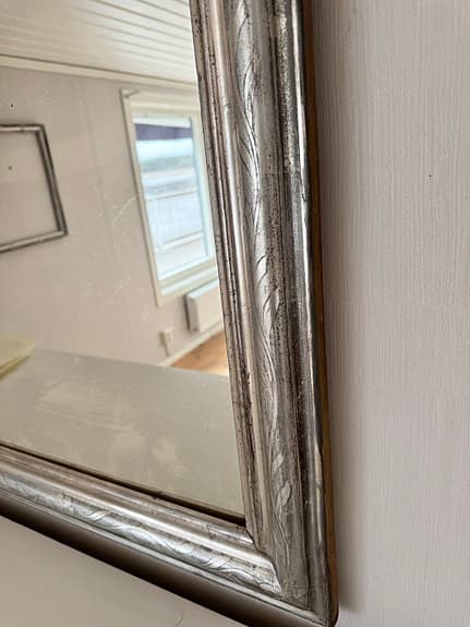 Antik fransk kamin spegel i bladsilver