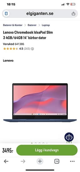 Lenovo IdeaPad Slim 3 Chromebook bärbar dator 14" 4GB/64GB blå