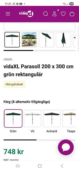 Helt nytt parasoll, 200 x 300 cm