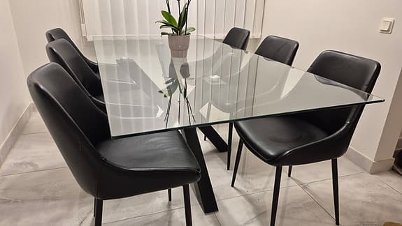 Glas Matbord med metallben