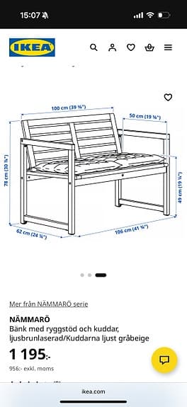 Ikea NÄMMARÖ bänk trä brun