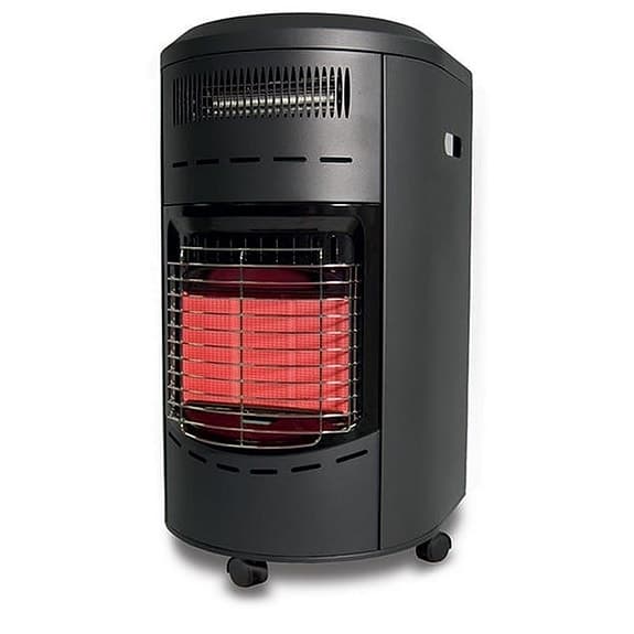 Gasolkamin svart på hjul. Sunwind Fan-tastic gasolkamin med elfläkt 4,2 kW