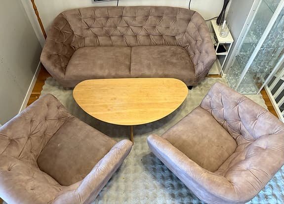 Soffa två fåtöljer beige Gina Folkhemmet