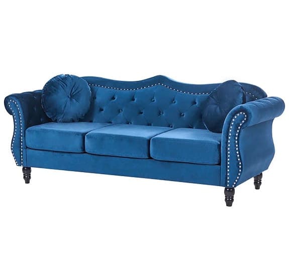 Lyxig 3-sitssoffa i blå sammet – Helt ny i kartong