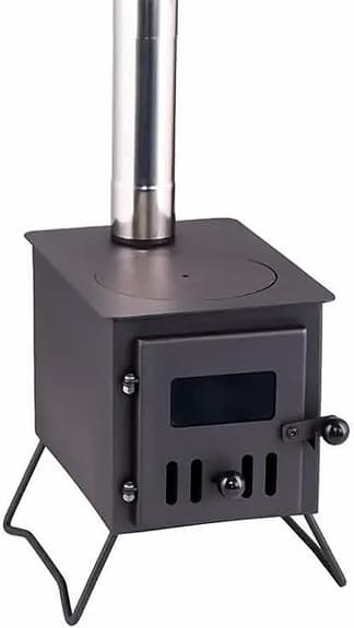 Tält med kamin, solcellslampa och skorstensrör beige