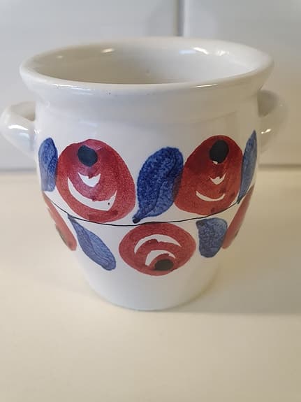 Vintage - Dekorativt Keramikkrus med handtag och handmålat motiv