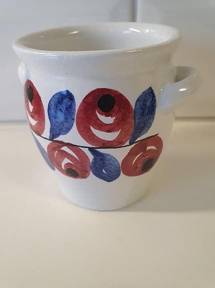 Vintage - Dekorativt Keramikkrus med handtag och handmålat motiv