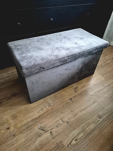 Grå sammet Sittpuff puff förvaring sängkista