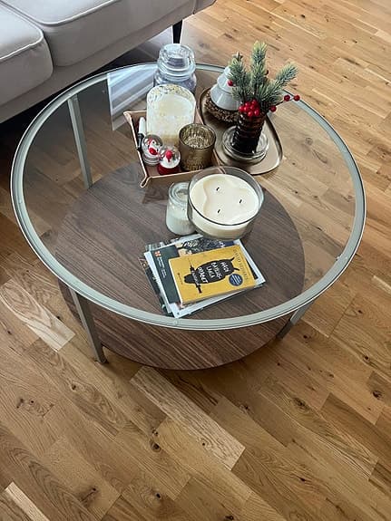 IKEA VITTSJÖ soffbord runt glas metall träfaner 75 cm