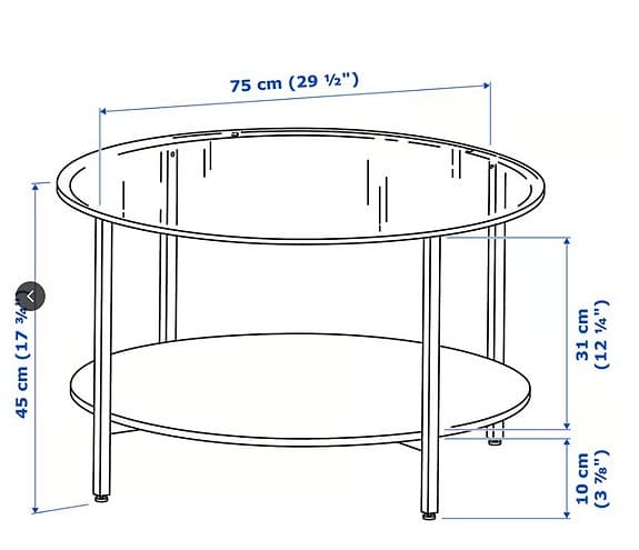 IKEA VITTSJÖ soffbord runt glas metall träfaner 75 cm