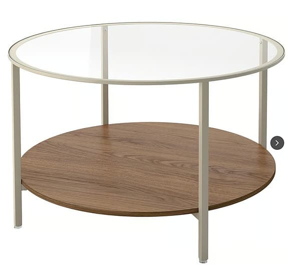 IKEA VITTSJÖ soffbord runt glas metall träfaner 75 cm