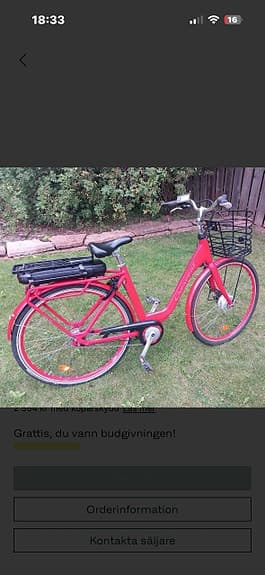 Crescent elcykel unisex 51cm 28" röd med 2 batteri