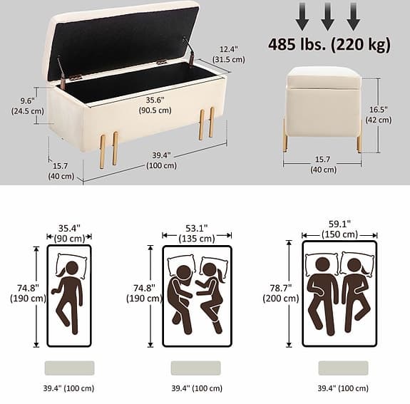 Förvaringsbänk / Sittbänk med förvaring – Beige / guldben – Ny i kartong