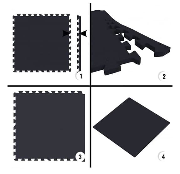 Träningsmatta 60x60 cm svart skum, 8 bitar, bra skick