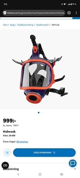 Andningsmask helmask oanvänd fint skick skyddsmask