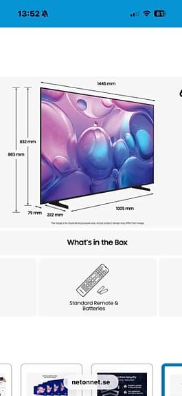 Helt ny TV, Samsung TQ65Q6F QLED TV 65 tum. Ordinarie pris 14 990kr