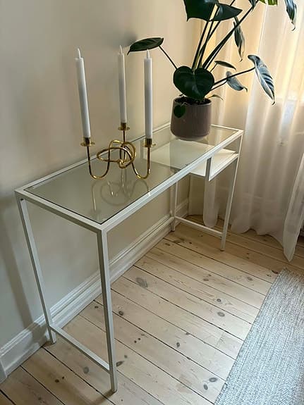 IKEA Vittsjö sidobord / laptopbord vitt med glasskiva 100x36cm