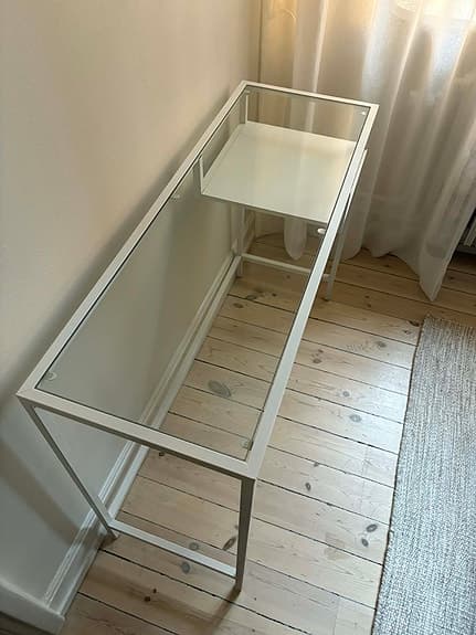 IKEA Vittsjö sidobord / laptopbord vitt med glasskiva 100x36cm