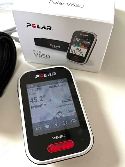 Polar V650 cykeldator + pulsbälte – fint skick