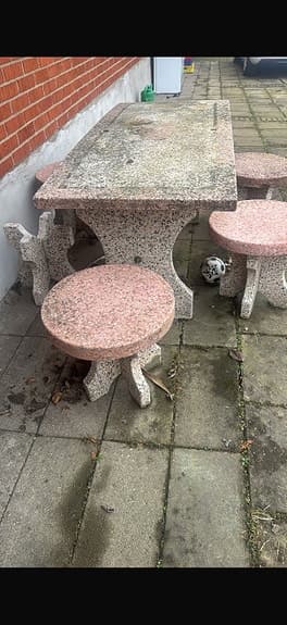 Trädgårdsbord med pallar sten/granit rosa och grå