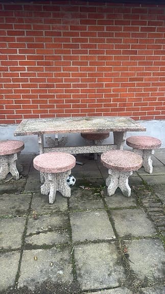 Trädgårdsbord med pallar sten/granit rosa och grå