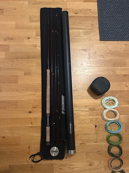 Sage flugfiskeset spö rulle och fluglinor