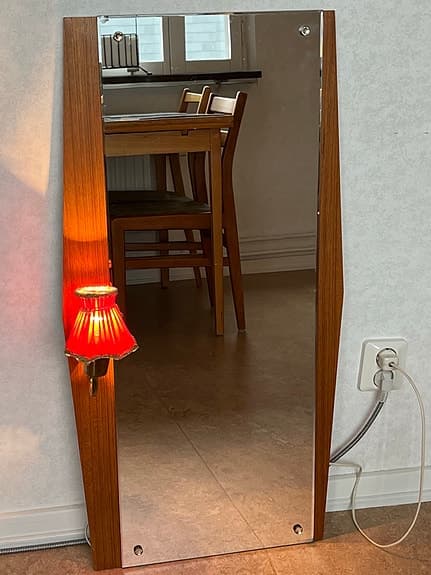 Vintage teakspegel med belysning
