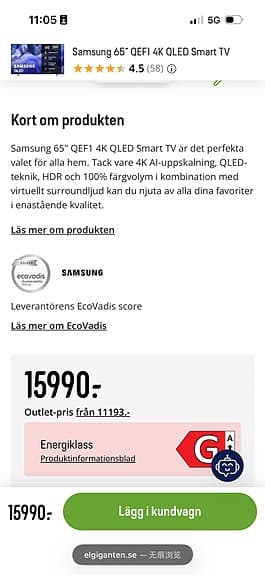 Samsung 65” QEF1 4K QLED Smart TV (2025)