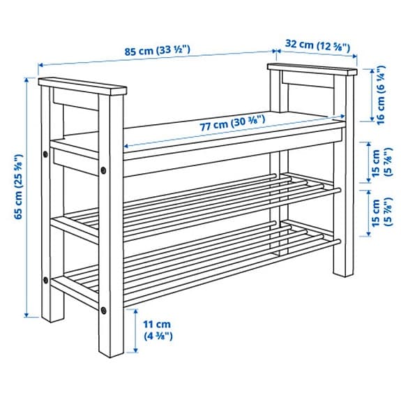 IKEA HEMNES bänk med skoförvaring- Vit, 85x32x65x