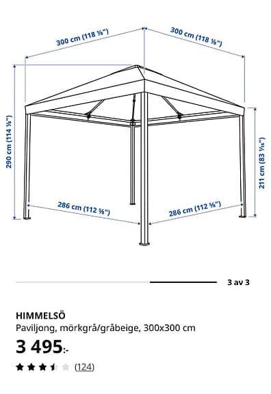 Ikea Himmelsö paviljong 300x300 cm mörkgrå/gråbeige