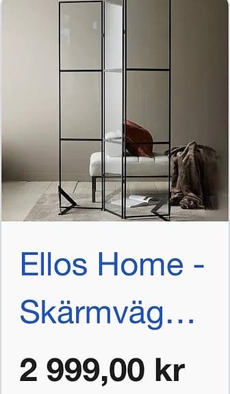 Ellos skärmvägg glas metall
