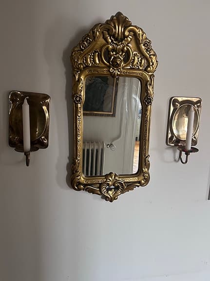 Dekorativ guldspegel i rokoko/barockstil (36 x 74 cm)