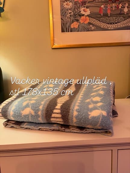 Ullpläd filt blå mönstrad 178x135 cm