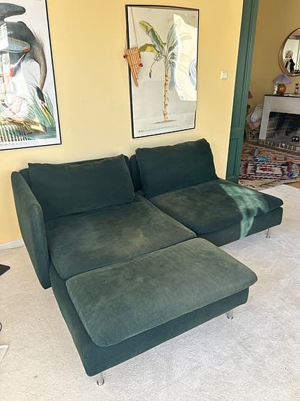 SÖDERHAMN 2-sitssoffa, med schäslong med armstöd/Tallmyra mörkgrön