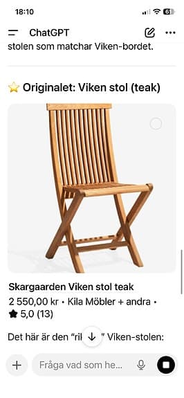 Skargaarden Viken utegrupp bord och 6 stolar i massiv teak