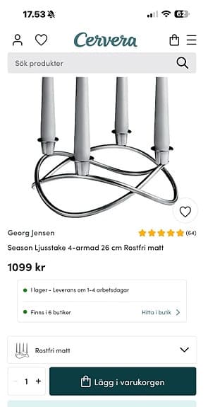 Georg Jensen Season ljusstake 4-armad rostfritt stål