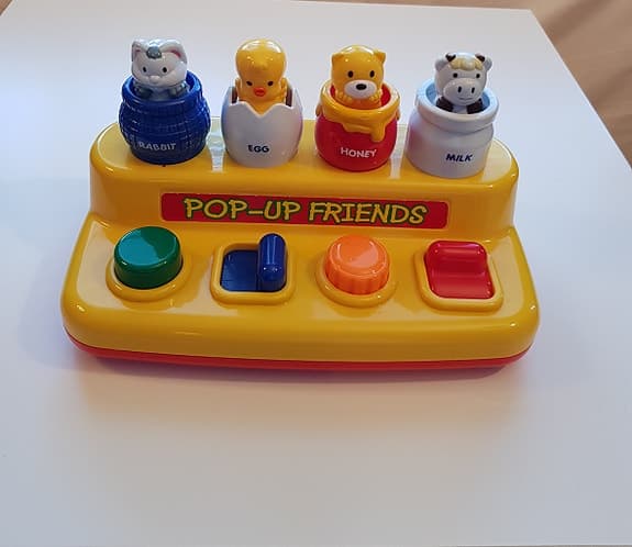 MEGCOS Pop-Up Animal Friends: Kanin, Kyckling, Björn och Ko. Aktivitetsleksak