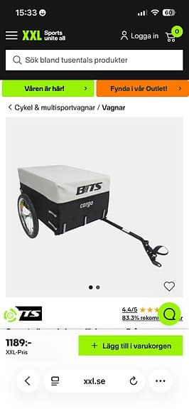 BTS Cargo cykelkärra med lastlåda vit svart
