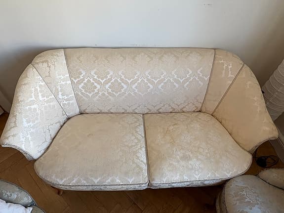 Soffgrupp 3-sits soffa och fåtöljer beige mönstrat tyg